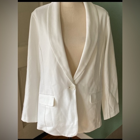 New womens off white Sz L tailored dress don/up business 1 button blazer jacket - Picture 3 of 10